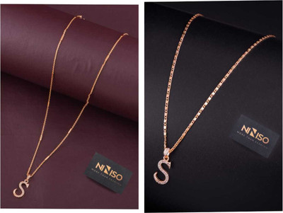 NINISO Heart Shape Alphabet Letter S Rhodium Cubic Zirconia Alloy Locket Set