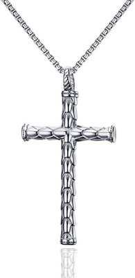 Animated Christian Jesus Cross for Men/Boy Stylish Biker Cross Locket Silver Stainless Steel Pendant