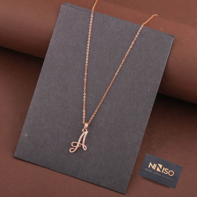 NINISO Alphabet Letter A Rhodium Cubic Zirconia Alloy Locket Set