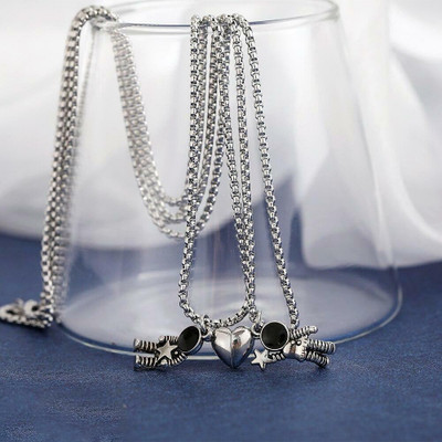m a enterprises Lovers and Couple Premium Heart Shape Magnetic Stainless Steel Pendant Set Rhodium Alloy Pendant Set