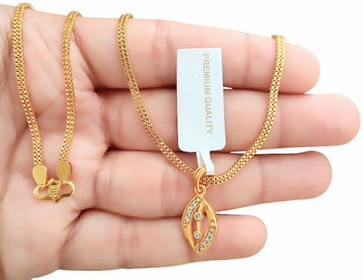 SAPNAPALACE GOLD PLATED PISCES PENDANT WITH 2 LINE CHAIN Gold-plated Diamond Brass Pendant Set