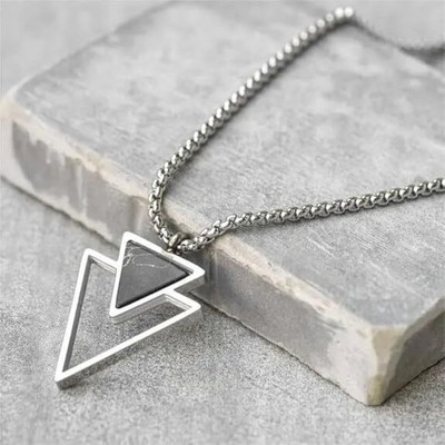 ROOTWAVE Triangle Necklace for Men and Women Geometric Pendant Necklace Box Chain Silver Stainless Steel Locket