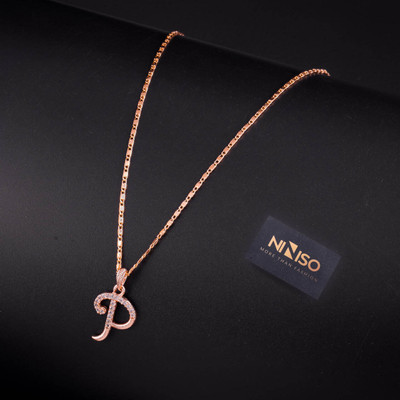 NINISO Alphabet Letter P Rhodium Cubic Zirconia Alloy Locket Set