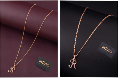 NINISO Heart Shape Alphabet Letter R Rhodium Cubic Zirconia Alloy Pendant Set