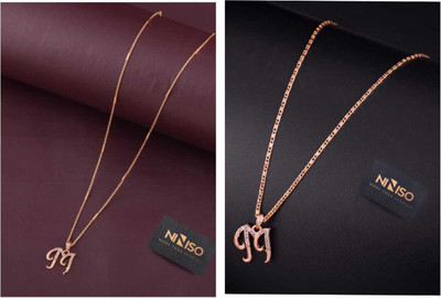 NINISO Heart Shape Alphabet Letter M Rhodium Cubic Zirconia Alloy Locket Set