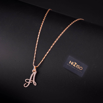 NINISO Alphabet Letter A Rhodium Cubic Zirconia Alloy Locket Set