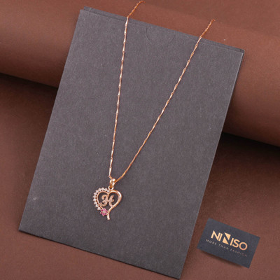 NINISO Heart Shape Alphabet Letter H Rhodium Cubic Zirconia Alloy Pendant Set