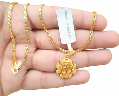 DIVS FASHION OM GOLD LOCKET WITH GOLD CHAIN Gold-plated Brass Pendant Set
