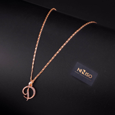NINISO Alphabet Letter D Rhodium Cubic Zirconia Alloy Pendant Set