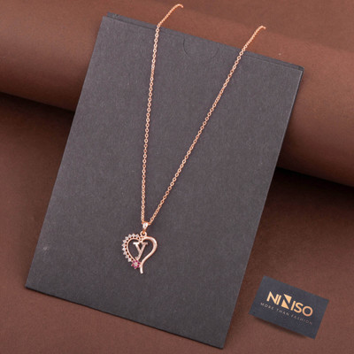 NINISO Heart Shape Alphabet Letter Y Rhodium Cubic Zirconia Alloy Pendant Set