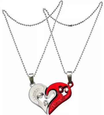VRIDAANN 2pcs His and Hers Heart-shape I Love You Couple Necklace Silver Silver Pendant Set
