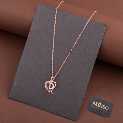 NINISO Heart Shape Alphabet Letter D Rhodium Cubic Zirconia Alloy Pendant Set