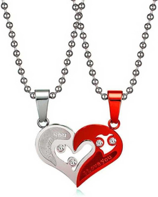 Astrootalk Valentine Day Gift Heart Couple Pendant Locket for Girls and Boys Silver Stainless Steel Pendant