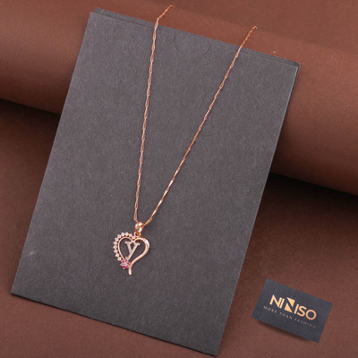 NINISO Heart Shape Alphabet Letter Y Rhodium Cubic Zirconia Alloy Pendant Set