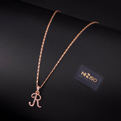 NINISO Alphabet Letter R Rhodium Cubic Zirconia Alloy Pendant Set