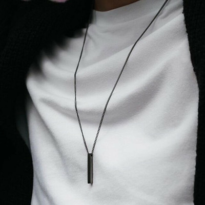 Black Bar Pendants | MEn Chain Lockets | Pendants For Him Rhodium Alloy