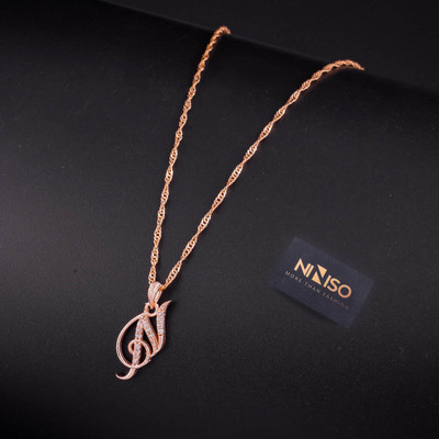 NINISO Alphabet Letter N Rhodium Cubic Zirconia Alloy Pendant Set