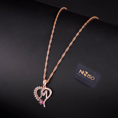 NINISO Heart Shape Alphabet Letter M Rhodium Cubic Zirconia Alloy Locket Set