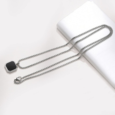ROOTWAVE Silver Black Hexagon Shape Pendant Chain Necklace for Men & Women Silver Stainless Steel Pendant