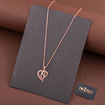 NINISO Heart Shape Alphabet Letter N Rhodium Cubic Zirconia Alloy Pendant Set