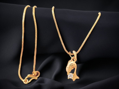 DIVS FASHION FISH DIAMONDS PENDANT WITH CHAIN Gold-plated Brass Pendant