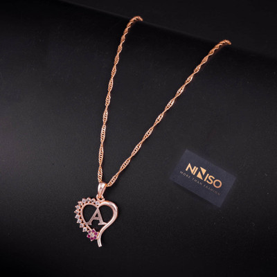 NINISO Heart Shape Alphabet Letter A Rhodium Cubic Zirconia Alloy Locket Set