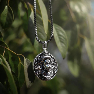 REVERSEA Men's Silver Chain with Hanuman Pendant Silver Alloy, Stainless Steel Locket
