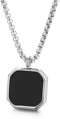m a enterprises Men And Women Black Onyx Octagon Inlay Square Pendant Amulet Silver Agate Silver Stainless Steel Pendant