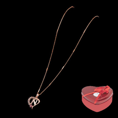 NINISO Heart Shape Alphabet 'N' Valentine Special Pendant Propose Wedding Anniversary Rhodium Cubic Zirconia Alloy Pendant Set