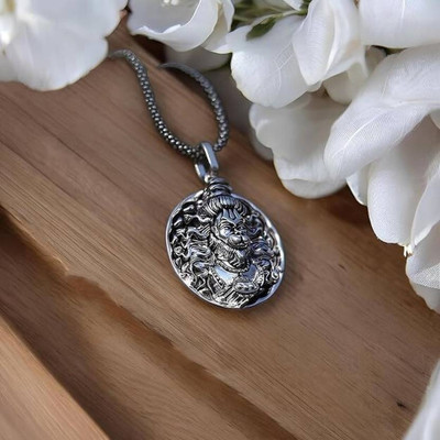 Animated God Hanuman Pendant Lord Bajrang Bali Locket For Men & Women Silver Stainless Steel Pendant