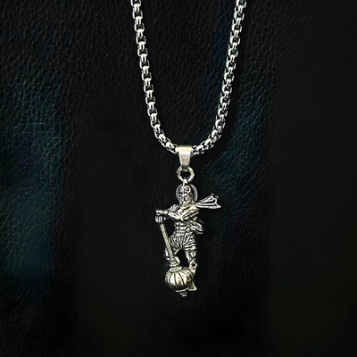 Temora Hanuman Silver Pendant Locket With Stainless Steel Chain for Men Silver Steel, Alloy, Brass, Silver Locket Set