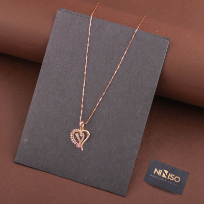 NINISO Heart Shape Alphabet Letter V Rhodium Cubic Zirconia Alloy Locket Set