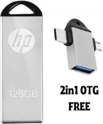 HP V220J 2 IN 1 OTG FREE 128 GB Pen Drive Compatible with Laptop, Mobile, Tablet, Gaming Console, Desktop Computer USB 2.0 Metal Case(Grey)
