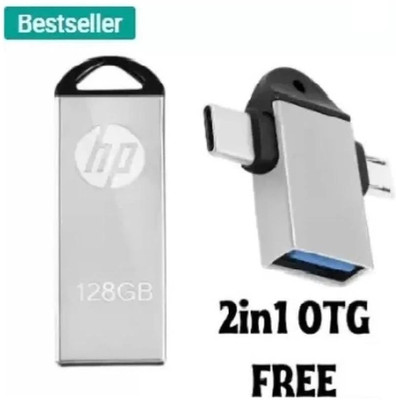 HP V220g OTG 2IN1 128 GB Pen Drive Compatible with Laptop, Mobile, Tablet USB 2.0, USB 3.0 Metal Case(Silver)