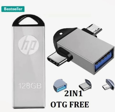 HP RJ 2 IN1 OTG V220N 128 GB Pen Drive Compatible with Laptop, Mobile, Tablet, Desktop Computer USB 2.0, USB 3.0 Metal Case(Silver)