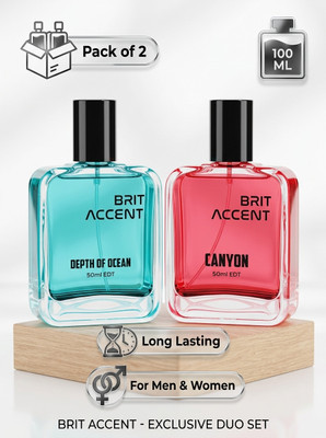 BRIT ACCENT Combo Pack Of 2|Depth Of Ocean-Canyon|Parfum|Long-Lasting|Specially Currated| Eau de Toilette - 100 ml(For Men & Women)