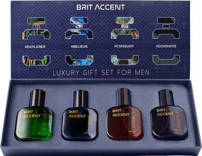BRIT ACCENT Men's Luxury Parfum Gift Set|4 x 20ml EDP|Believe, Conquer, Dominate, Explorer| Eau de Parfum - 80 ml(For Men)