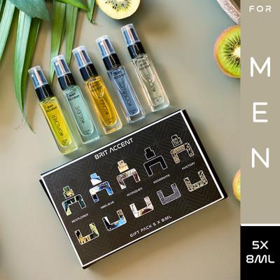 BRIT ACCENT |Perfume Gift Set|Tester Pack|Premium Ingredients|8 ML X 5|Long-Lasting parfum| Eau de Toilette  -  40 ml(For Men)