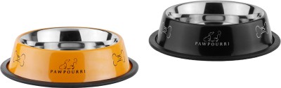 PAWPOURRI Combo of Anti-Skid Water and Food Feeding Bowls Pack of 2 Stainless Steel Pet Bowl(700 ml Black, Orange)