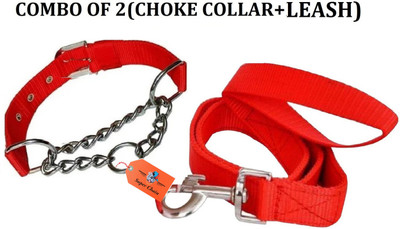 SUPER CHAIN Dog Choke Chain Collar and Dog Training Lead Long Leash Dog Collar & Leash(Large, Red)