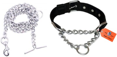 SUPER CHAIN Pet Nylon 1 inch Dog Choke Chain Collar With. Steel Dogs Chain Dog Collar & Leash(Small, Black)