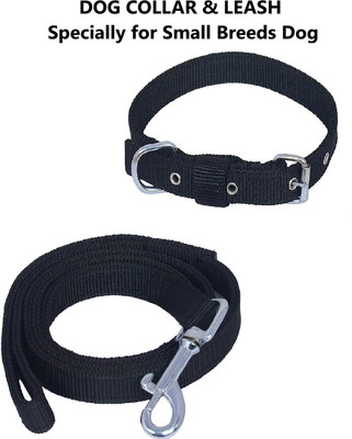 Quickato Dog Belt Combo of Black Dog Collar with Dog Leash Specially for Small Breeds Dog Dog Collar & Leash(Medium, Black)