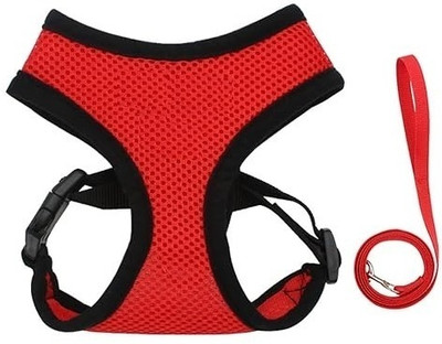 Petlia Puppy Dog Cat Chest Harness with Nylon Leash No Pull, Soft Padded Dog & Cat Harness & Leash(Medium, Red)