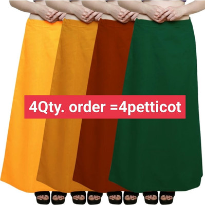 GREENPOT Womens's Solid pattern-(Pack of-4)-Lyellow-Dyellow-Dorange-rama Cotton Blend Petticoat(XL)