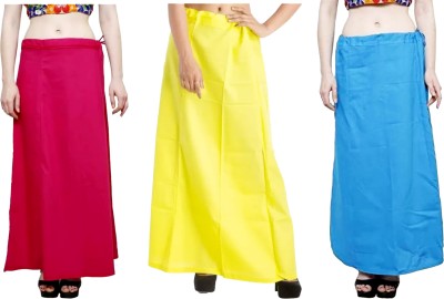 First Trend Fashions Women saree inskirt Rani Pink Yellow Firozi ComboPack3 Waist46 ladies underskirt Pure Cotton Petticoat(XXL)