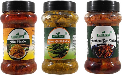 GREEN PIECE Mix , Green Chilli and Methiua Keri Lemon Pickle(3 x 249.67 g)