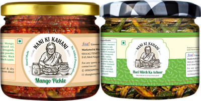NANI KI KAHANI Mango Pickle & Hari Mirch ka Achaar : Homemade Traditional Indian Style Mango, Green Chilli Pickle(2 x 250 g)