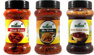 GREEN PIECE Sweet Lemon ,Mango and Mix Lemon, Green Chilli, Mango, Mixed Pickle(3 x 250 g)