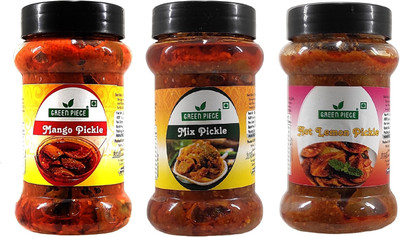 Green Piece Sweet Lemon ,Mango and Mix (250gm x 3)(Pack of 3) Lemon, Green Chilli, Mango Pickle(3 x 250 g)