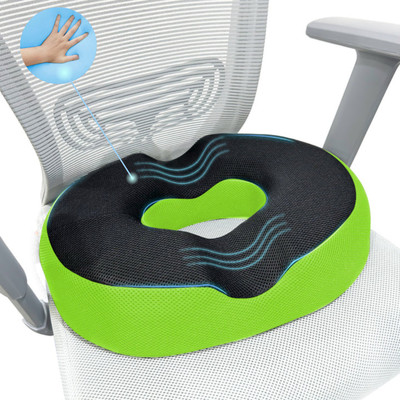 Sleepsia Cool Gel Memory Foam Donut Pillow - Piles Pillow, Tailbone Pain Seat Support Memory Foam Smiley Orthopaedic Pillow Pack of 1(Green, Black)